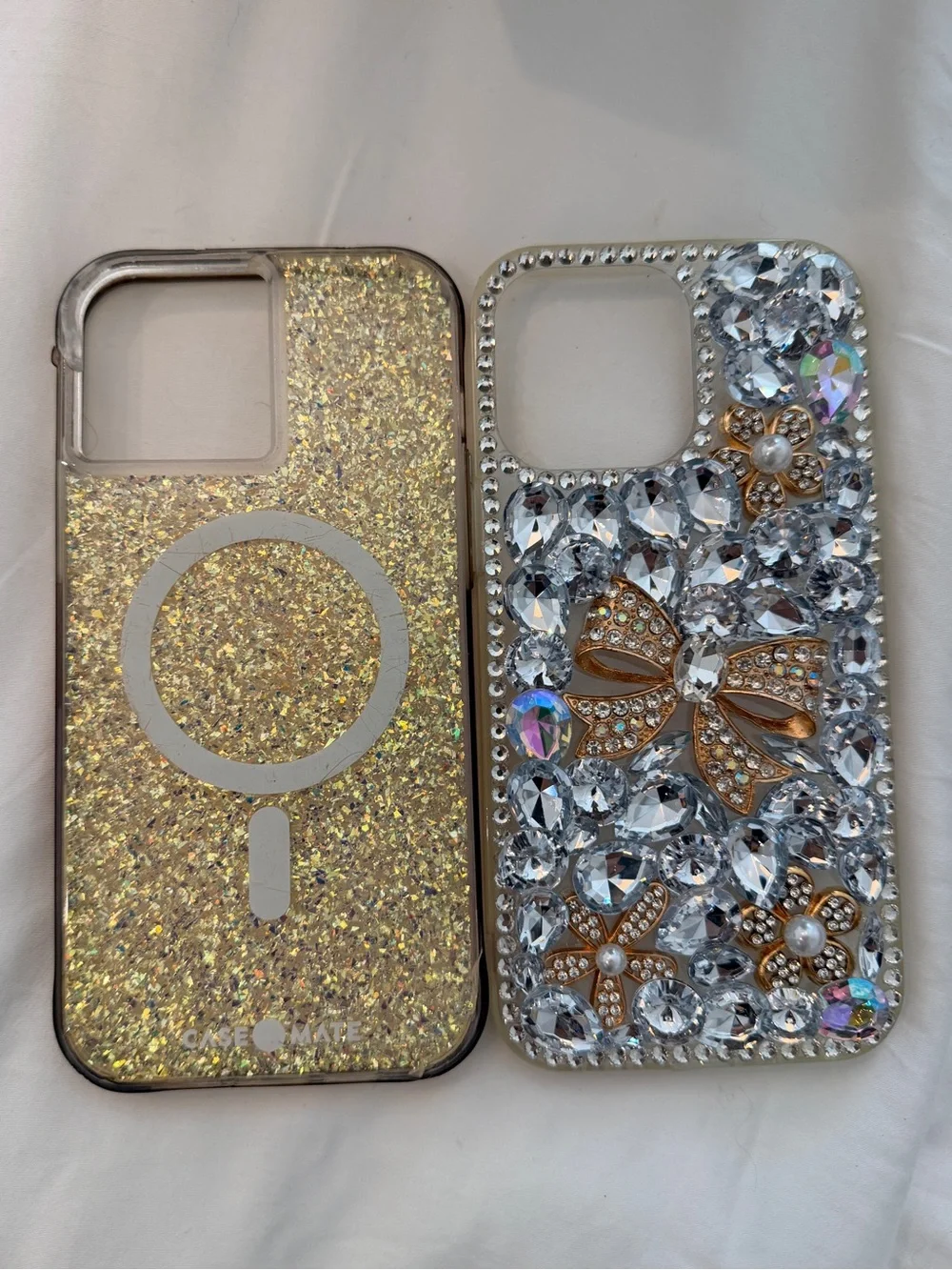 case-mate Gold Glitter MagSafe Case & Crystal Bow Embellished Case